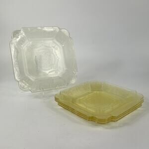 4 Indiana Glass Lorain Basket Salad Plate Yellow 7.5 Depression Antique 20s 30s